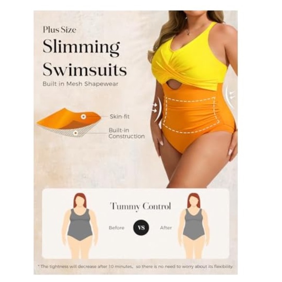 Women’s Plus Size Tummy Control Mesh Cutout Twist Front One Piece Bathing Suit - Picture 3 of 7